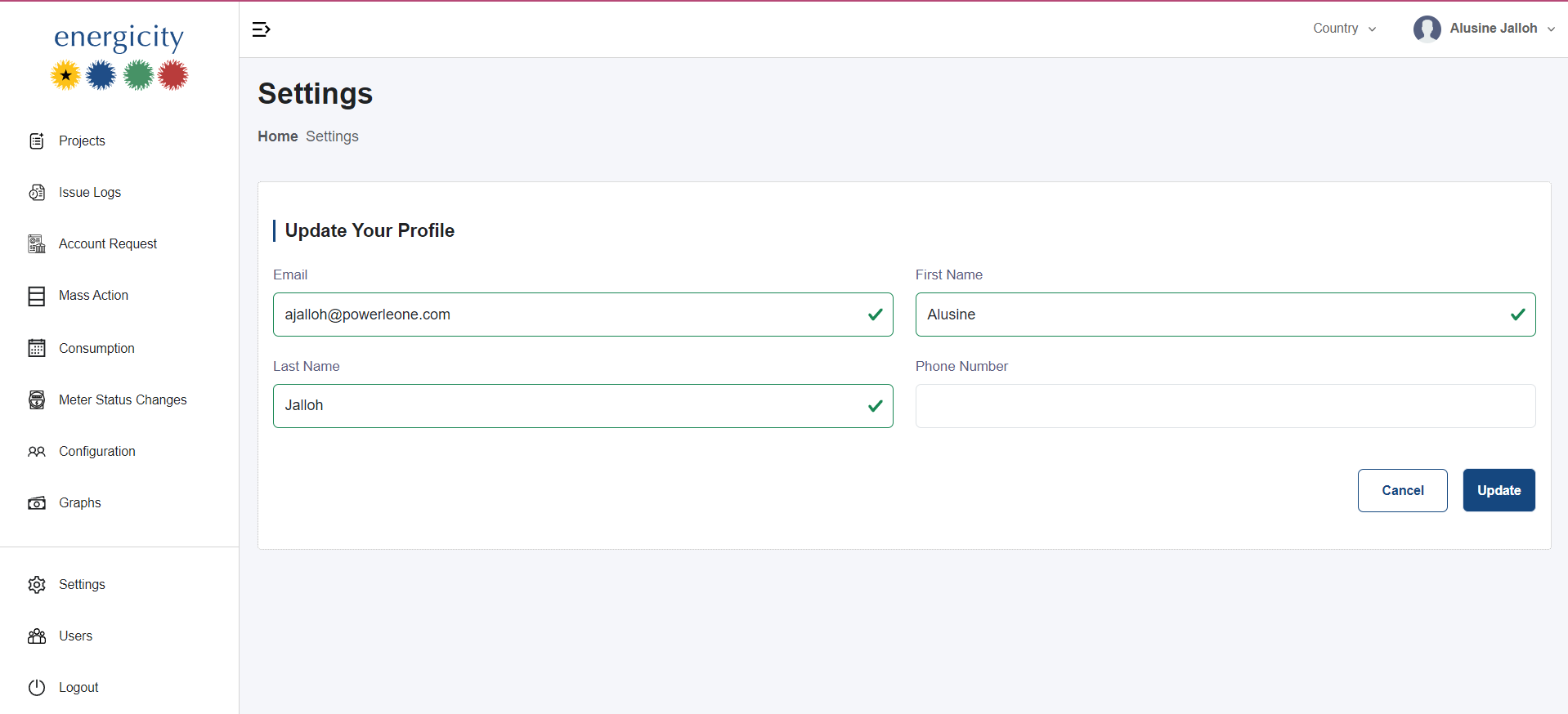 Setting page