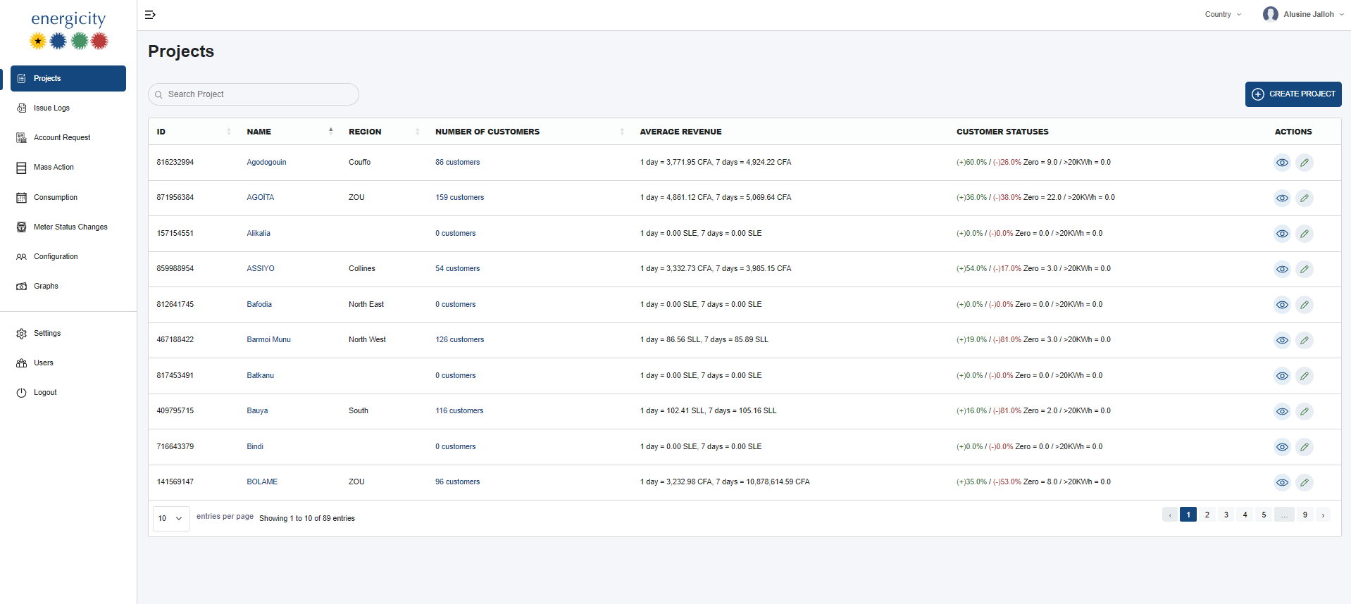 Energicity Platform – Projects Page UI
